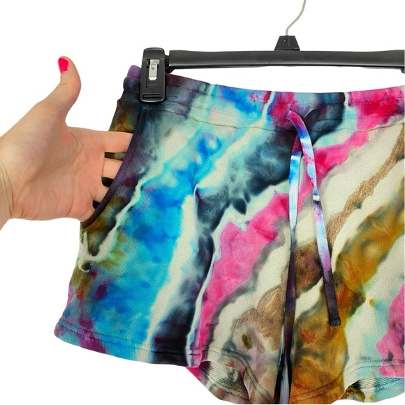 Tularosa Tie Dye Shorts Womens Small Organic Cotton Pockets Upcycled Pink Blue - Picture 3 of 10